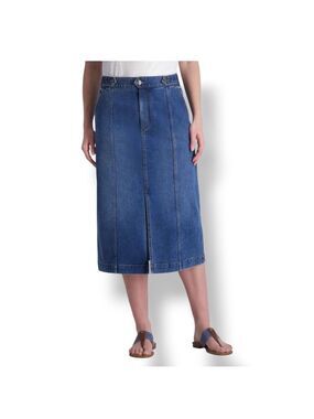 CHAPS Cotton Blend Dark Wash Denim Skirt w/ Side Pockets & Front Slit US Sz 8